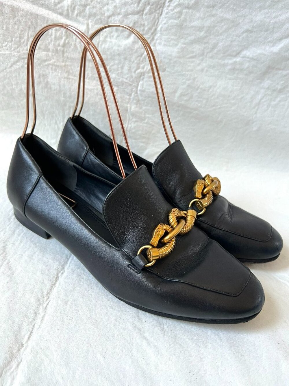 Tory Burch shoes Jessa womens 7 Loafer black leather horse head bit gold flats